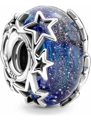 Kumi 925 Ayar Gümüş Mavi Galaksi Ve Yıldızlar Murano Charm
