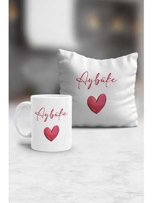 UltraMint Kişiye Özel Kalp ve Isim Yastık ile Kupa Hediye Seti, Sevgililer Günü