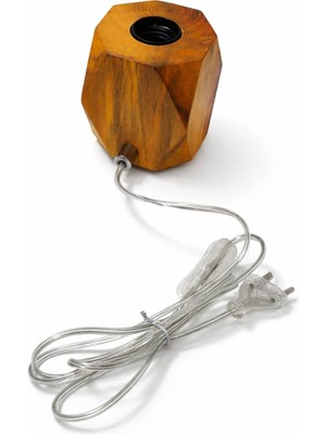 Ahşap Masif Zar Masa Lambası Abajur Şeffaf Kablolu Ampul Hariç