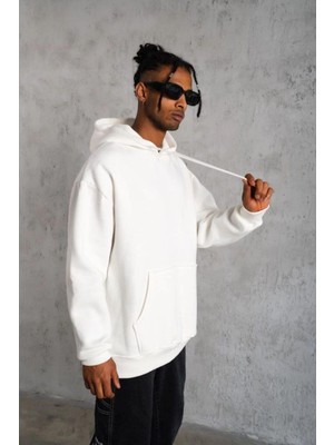 Tarz Yeri 3 Iplik Kapşonlu Sweatshirt Hoodie - Beyaz