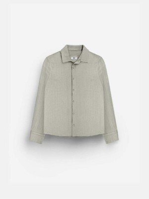 Elku Moda Erkek Oversize Italyan Yaka Keten Pamuk Karışımlı Gömlek Rahat Kalıp Düz Renk Yarım Oversize