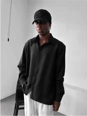 Elku Moda Erkek Oversize Düz Keten Karışımlı Gömlek Rahat Kalıp Uzun Kollu Gömlek Italyan Yaka Salaş Gömlek