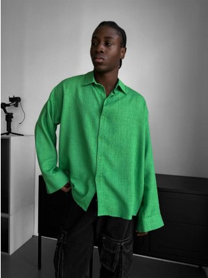 Elku Moda Erkek Oversize Italyan Yaka Keten Gömlek Rahat Kalıp Uzun Kollu Yeni Sezon Pamuklu Salaş Gömlek