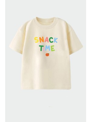 Monila Unisex Çocuk Pamuklu Bisiklet Yaka Baskılı T-Shirt