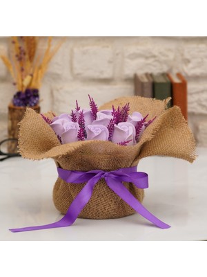 UltraMint Mor Gonca Gül Kokulu Taş Çiçek Aranjmanı, Sevgililer Günü Hediyesi