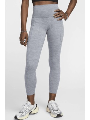 Nike One Dri Fit High Rise 7/8 Leggings With Pockets Kadın 3 Cepli Yüksek Belli Antrenman Taytı Gri