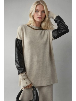 Hiccup Kadın My Fashıon Suni Deri Detaylı Kazak Taş Doğal