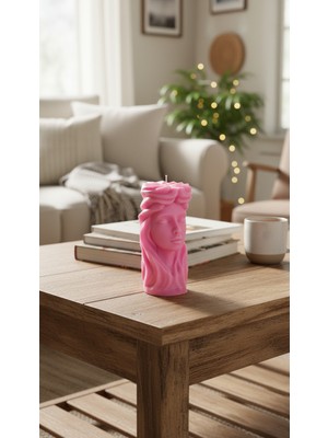 Raw Home Çilek Kokulu El Yapımı %100 Soya Wax Mitolojik Büst Heykel Mum - Dekoratif Lüks Tasarım (Pembe)