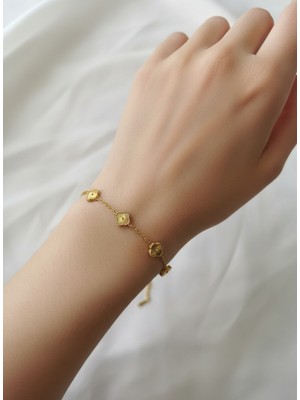 Atalya Accessory Mini Yonca Modeli Unisex Çelik Bileklik - Kararma Yapmaz Çift Taraflı 17+5 cm Uzunluk