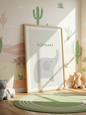 Fuart.Co Animal Elephant Çocuk Odası Duvar Posteri Dijital Baskı Kuşe Poster (Çerçevesiz) Anfu