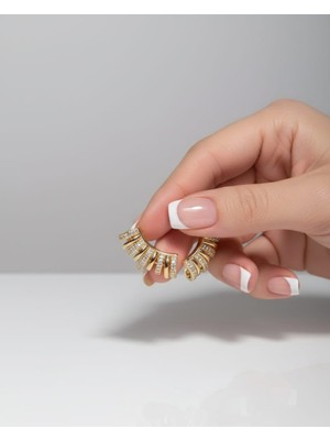 316L Zirkon Taşlı Çok Şeritli C-Halka Küpe – Gold