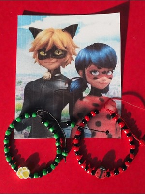 Amabel Jewelerys Mucize Uğur Böceği Kara Kedi Temalı 2'li Çocuk Bileklik Seti (Karne-Bayram-Doğum Günü Hediye)