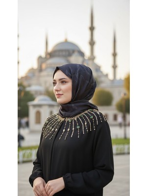 Vavelli Siyah Gri Twill Ipek Şal Imza Desen