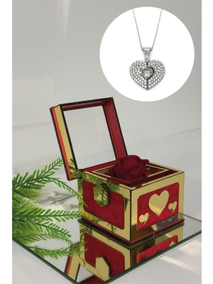 Fırtına Armağan Sihirli Güllü Kutuda 14 Ayar Altın Kaplama 316L Çelik Açılan Kalp Kolye