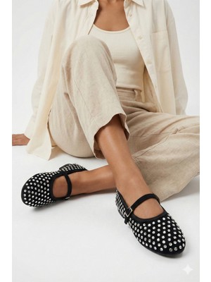 Nmoda Taşlı Tokalı Kadın Babet Şık ve Rahat Günlük Iş Ofis  Babet