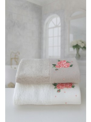 Emillie %60 Bambu-%40 Pamuk Nakışlı Rose 2 Li Havlu Set ( 2 Adet 50X90CM )