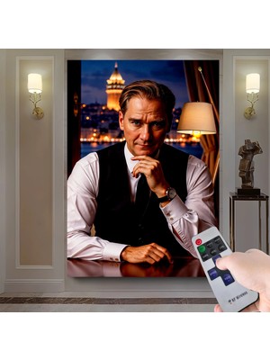 Emya Home LED Işıklı Uzaktan Kumandalı Atatürk Kanvas Tablo