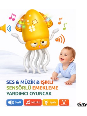 Giffy Oyuncak Sesli Işıklı Sensörlü Akıllı Emekleme Oyuncağı – Bebekler Için Hareket Teşvik Edici Eğitici Kali Dans Eden Şarjlı, Ledli , Işıklı ve Müzikli Dansçı Ahtapot Kali