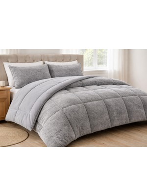 Betha "hediyeli" Çift Kişilik Çift Taraflı 195X215 Lüx Welsoft Yorgan Gri