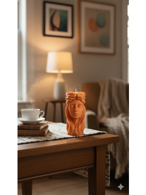 Raw Home Mandalina Kokulu El Yapımı %100 Soya Wax Mitolojik Büst Heykel Mum - Dekoratif Lüks Tasarım (Turuncu)