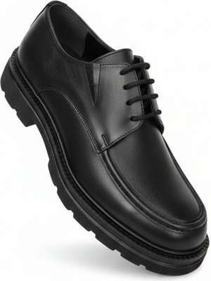 Onater Erkek Siyah Hakiki Deri Bağcıklı Klasik Casual Ayakkabı - Kalın Tırtıklı Taban Günlük Ayakkabı