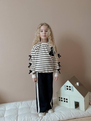 Jolly Kids Kız Çocuk Çizgili Kurdele Detaylı Sweatshirtli Takım