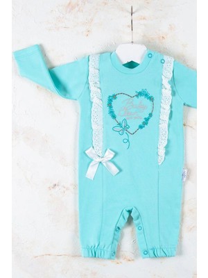 Çamaşır Kenti Love Kalp Nakışlı % 100 Pamuk Kız Bebek Tulumu