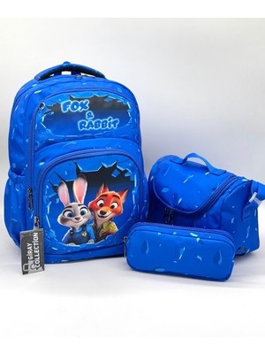 MegiHero  Erkek Çocuk Ilk Okul Çantası 3'lü Set Ilkokul Çantası Siyah Karakter Desenli Takım