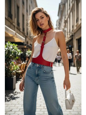 Çamaşır Kenti Kırmızı Kadın Kemer Geniş Deri Tokalı Vücut Aksesuarı - CMSR1297