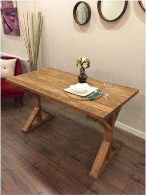 CopperWood Doğal Ahşap Yemek Masası Çalışma Masası Ofis Masası Kelebek Tütün Ayak