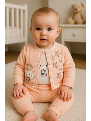 Çamaşır Kenti Lovely Yıldız Desenli 3'lü Hırkalı Kız Bebek Takım