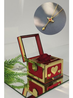 Fırtına Armağan Sihirli Güllü Kutuda 14 Ayar Altın Kaplama 316L Çelik Sevgi Meleği Kolye