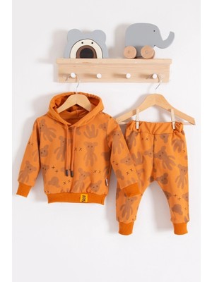 Çamaşır Kenti Cool Bear Kapüşonlu % 100 Pamuk Erkek Bebek Takımı