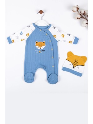 Çamaşır Kenti Little Fox Desenli % 100 Pamuk Erkek Bebek Tulumu