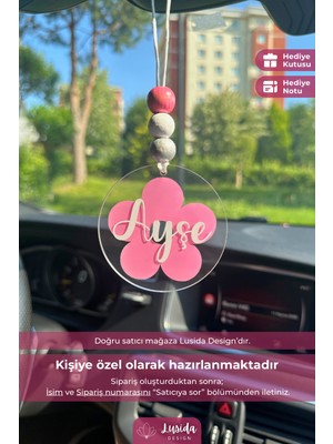 Pembe Papatya Tasarımlı Kişiye Özel Araba Dikiz Aynası Süsü Hediye Kutulu