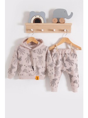 Çamaşır Kenti Cool Bear Kapüşonlu % 100 Pamuk Erkek Bebek Takımı