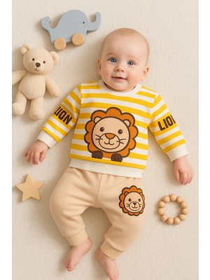 Çamaşır Kenti Aslan Desenli 2'li % 100 Pamuk Erkek Bebek Takımı