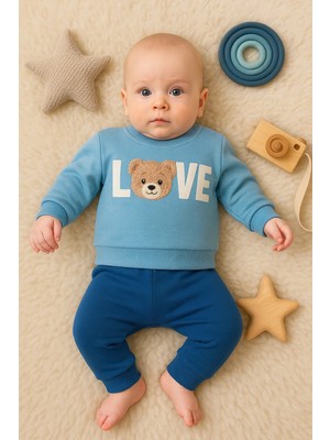 Çamaşır Kenti Bear Love Nakışlı % 100 Pamuklu 2'li Erkek Takım