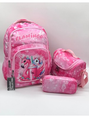 MegiHero  Kız Çocuk Ilk Okul Çantası 3'lü Set Ilkokul Çantası Karakter Desenli Takım Pembe Flm