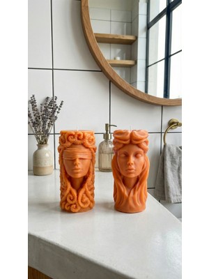 Raw Home Mandalina Kokulu Turuncu 2’li Büst Mum Seti – El Yapımı Dekoratif Aromatik Tasarım Mum (Turuncu)