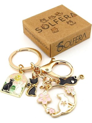 Solfera Siyah ve Beyaz Kediler Tarot Güneş Kartı Çanta Süsü Charm Anahtarlık KY138