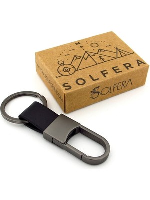 Solfera Kanca Hook Tasarım Siyah Deri Antrasit Gri Metal Anahtarlık KY151