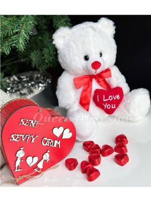UltraMint Sevgililer Günü Peluş Ayıcık ve Kutu Çikolata Hediye Seti