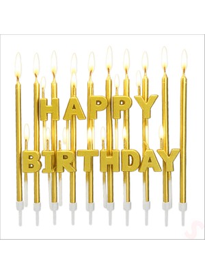 Süsle Bebek ve Parti Altın Happy Birthday Harf Mum Seti – 23 Parça