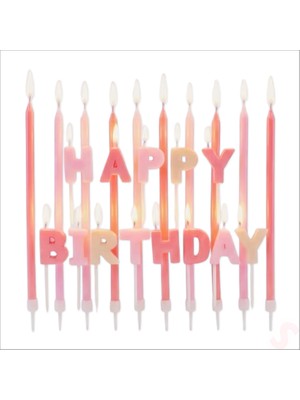 Süsle Bebek ve Parti Pembe Happy Birthday Harf Mum Seti – 23 Parça