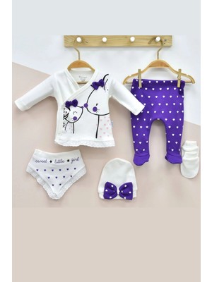 Çamaşır Kenti Little Mause Desenli % 100 Pamuk 5'li Kız Bebek Hastane Çıkış Seti