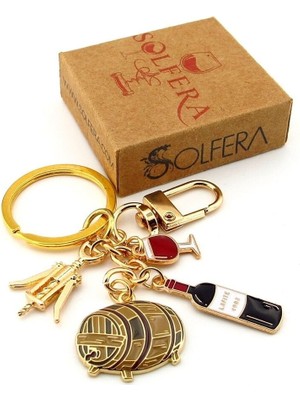 Solfera Kırmızı Şarap Fıçı Kadeh Tirbüşon Üzüm Bağ Anahtarlık Çanta Süsü Charm KY147