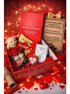 UltraMint Sevgililer Gününe Özel Gül, Ayıcık, Zirkon Taşlı Kolye ve Çikolata Kutusu