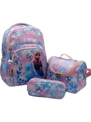 MegiHero  Kız Çocuk Ilk Okul Çantası 3'lü Set Ilkokul Çantası Karakter Desenli Takım Mavi Els