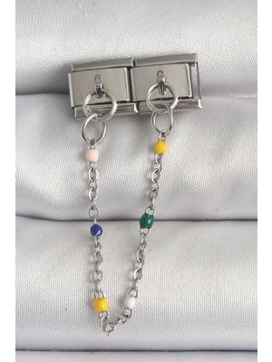 Erbilden Erb 316L Çelik Gümüş Renk 2'li Sallantı Zincir Model Nomination Charm